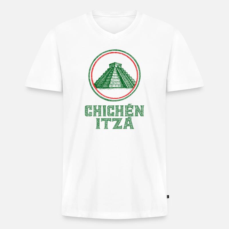 Chichén Itzá Tempel Flagge Mexiko - Männer Premium Bio T-Shirt mit V-Ausschnitt - Weiß