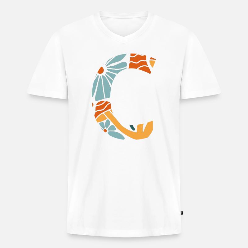 Buchstabe c groovy Blumen Geschenkidee - Männer Premium Bio T-Shirt mit V-Ausschnitt - Weiß