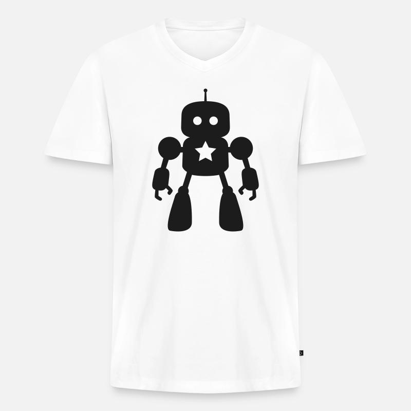 Roboter mit Stern KI Sci-Fi Nerd - Männer Premium Bio T-Shirt mit V-Ausschnitt - Weiß