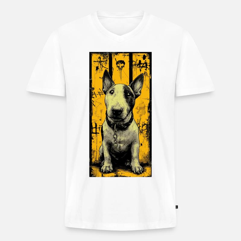Bullterrier Schädel Grunge - Männer Premium Bio T-Shirt mit V-Ausschnitt - Weiß