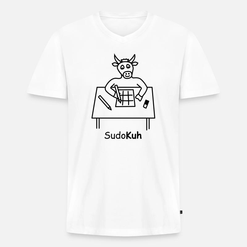 Sudo-Kuh - Männer Premium Bio T-Shirt mit V-Ausschnitt - Weiß