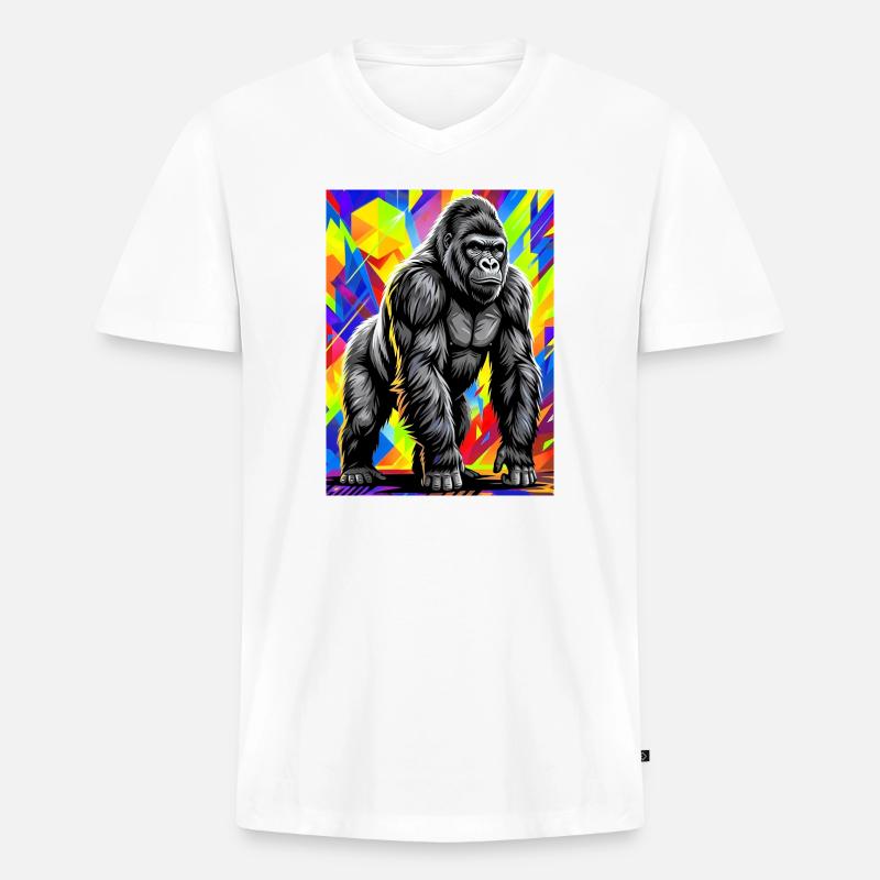 Gorilla - Männer Premium Bio T-Shirt mit V-Ausschnitt - Weiß