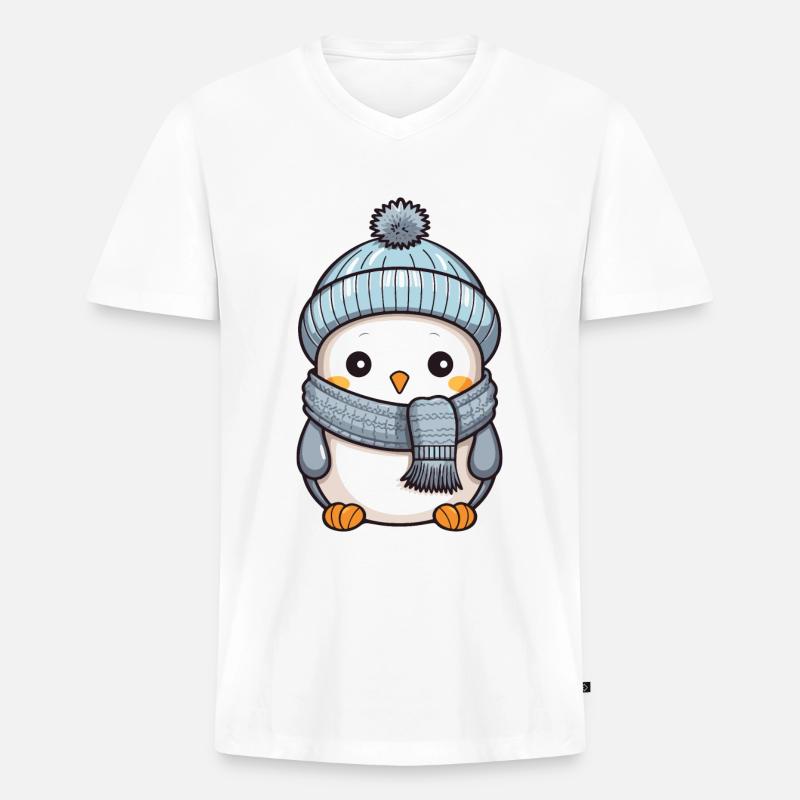 Pinguin Winter Comic - Männer Premium Bio T-Shirt mit V-Ausschnitt - Weiß