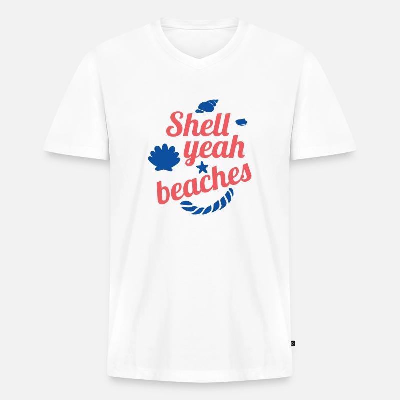 Shell yeah beaches - Männer Premium Bio T-Shirt mit V-Ausschnitt - Weiß