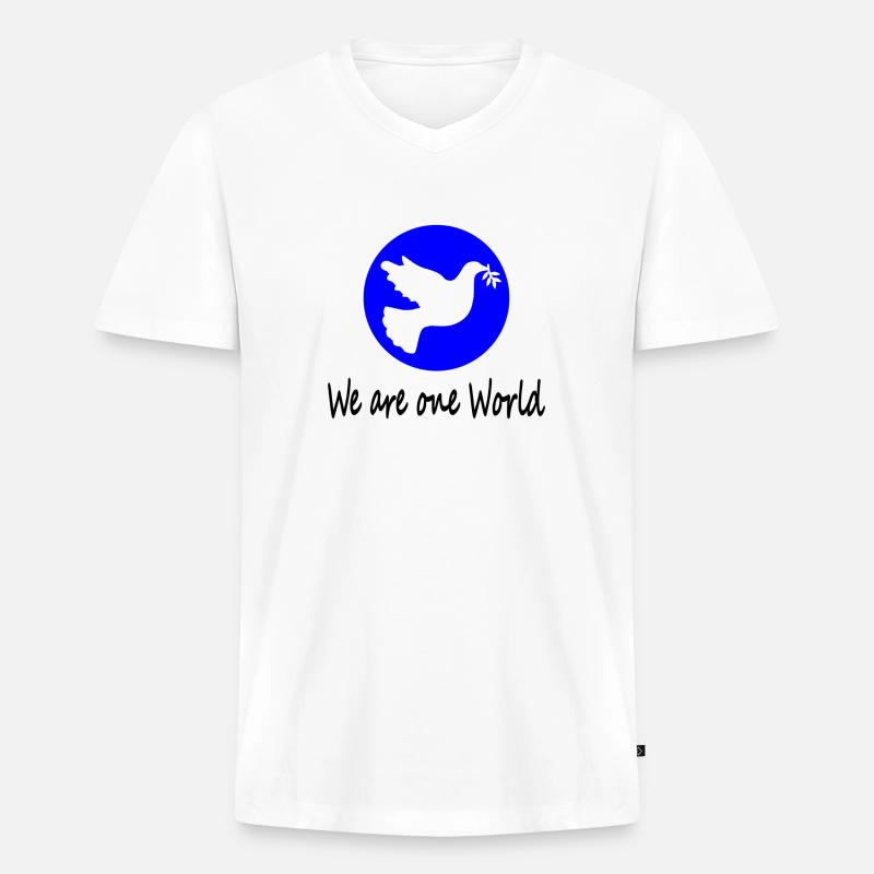 We are one World - Männer Premium Bio T-Shirt mit V-Ausschnitt - Weiß