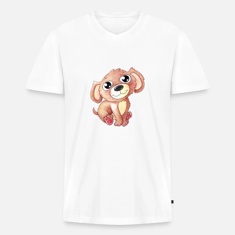 Niedlicher Comic Hund - Männer Premium Bio T-Shirt mit V-Ausschnitt - Weiß