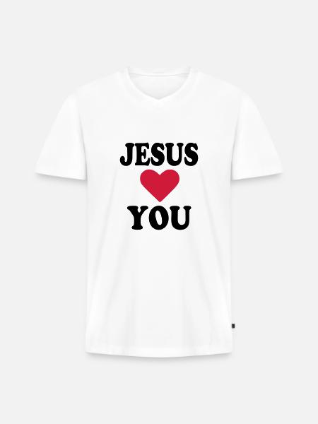Jesus - T-shirt encolure en V Premium bio Homme - blanc
