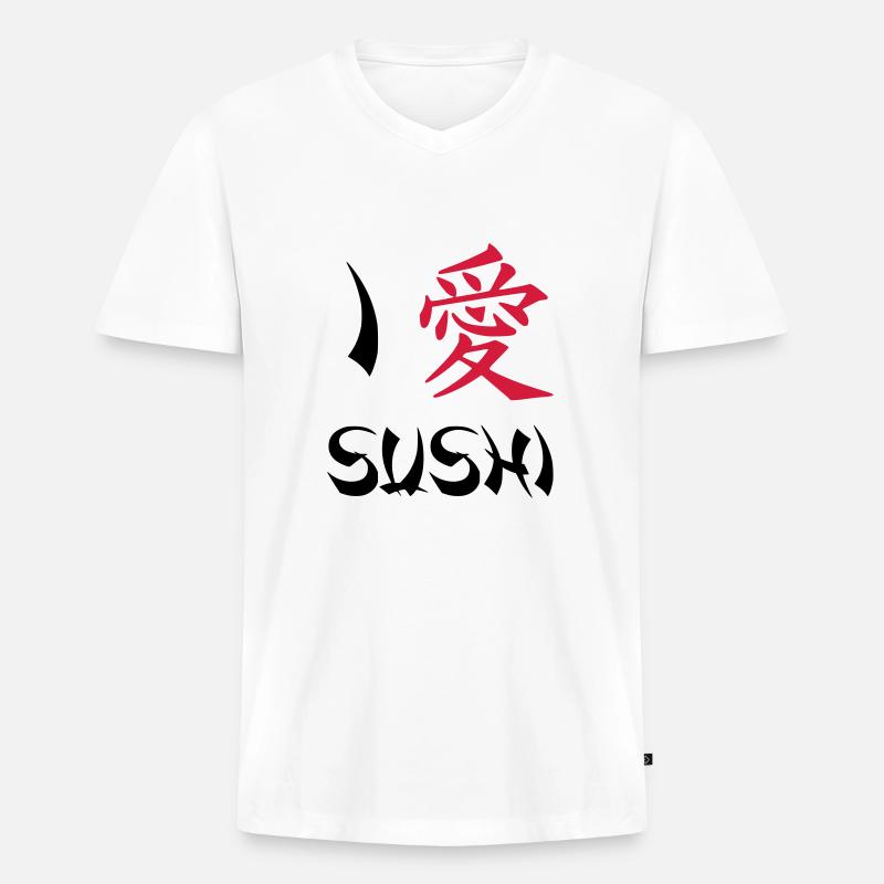 Ich liebe Sushi - Männer Premium Bio T-Shirt mit V-Ausschnitt - Weiß