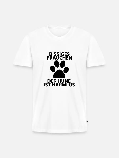 bissiges frauchen - Männer Premium Bio T-Shirt mit V-Ausschnitt - Weiß
