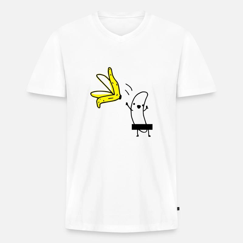 Striptease Banane - Männer Premium Bio T-Shirt mit V-Ausschnitt - Weiß