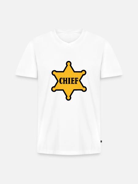 Chief - Männer Premium Bio T-Shirt mit V-Ausschnitt - Weiß