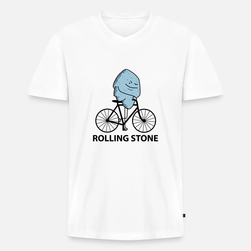 Rolling Stone (b) - Männer Premium Bio T-Shirt mit V-Ausschnitt - Weiß