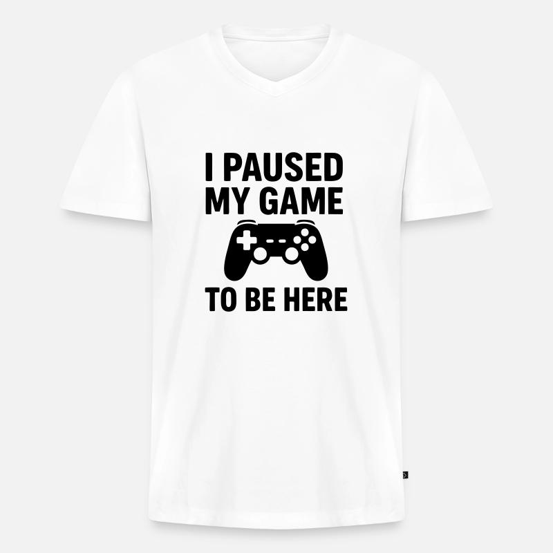 0004 be here - Männer Premium Bio T-Shirt mit V-Ausschnitt - Weiß