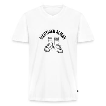 Richtiger Alman - Männer Premium Bio T-Shirt mit V-Ausschnitt - Weiß - Vorne - Nico (187cm)