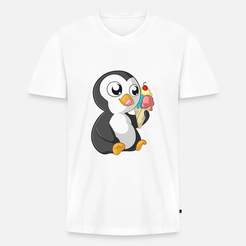 Sommer Comic Pinguin - Männer Premium Bio T-Shirt mit V-Ausschnitt - Weiß