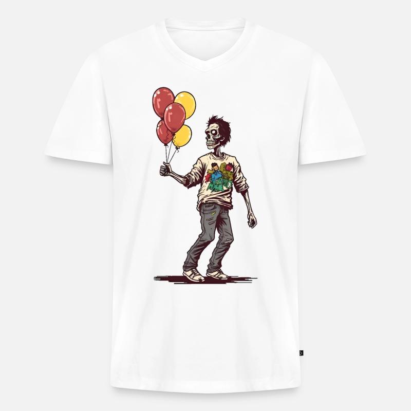 Zombie mit Luftballons - Männer Premium Bio T-Shirt mit V-Ausschnitt - Weiß
