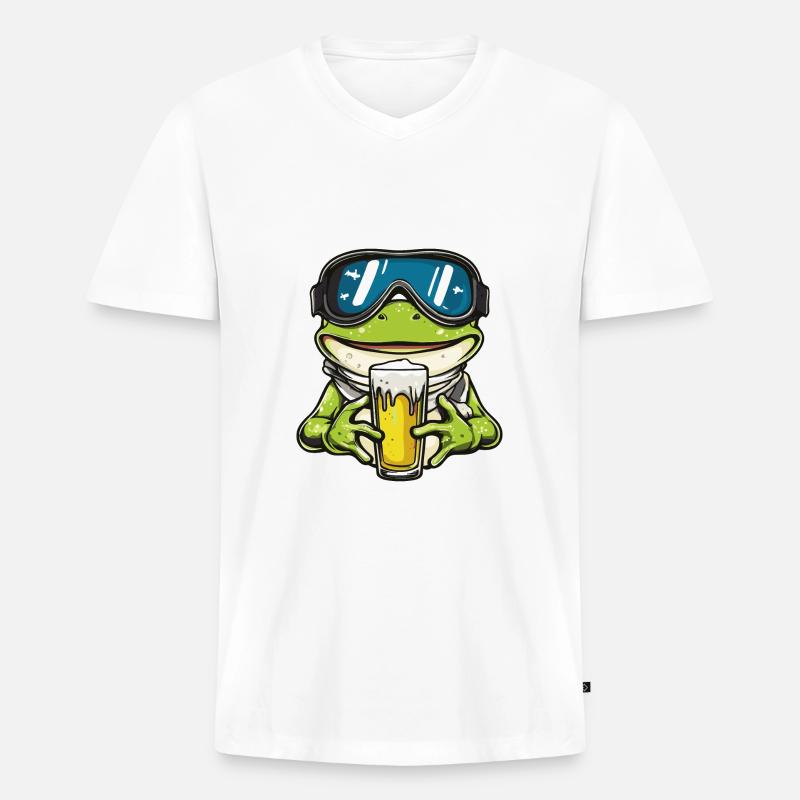 Frosch Ski Bier - Männer Premium Bio T-Shirt mit V-Ausschnitt - Weiß
