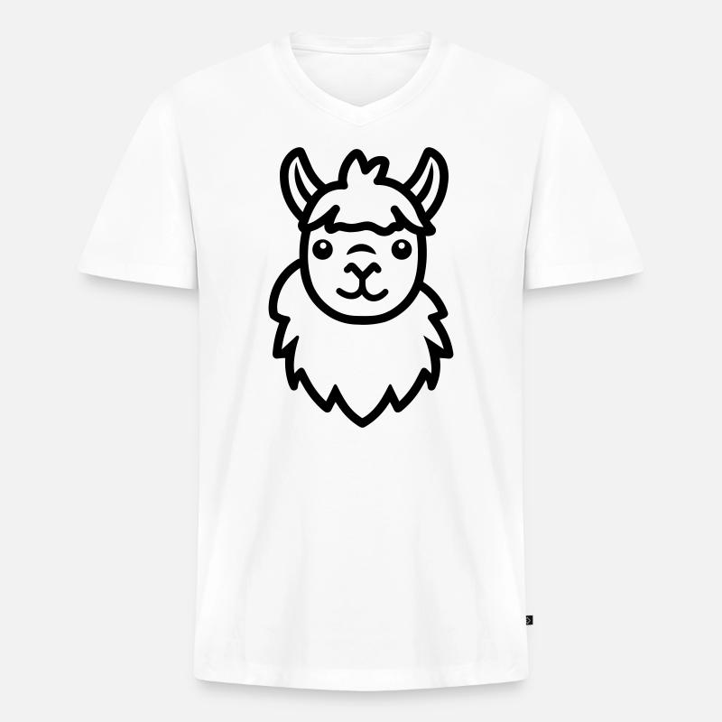 Alpaka-Lama - Männer Premium Bio T-Shirt mit V-Ausschnitt - Weiß
