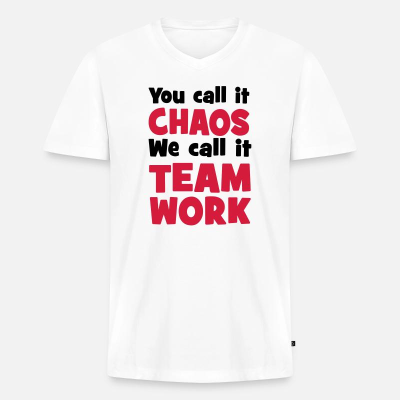 Teamwork - Männer Premium Bio T-Shirt mit V-Ausschnitt - Weiß