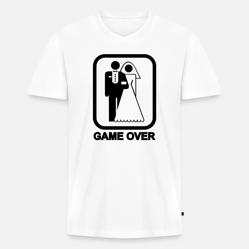 Game Over - Männer Premium Bio T-Shirt mit V-Ausschnitt - Weiß