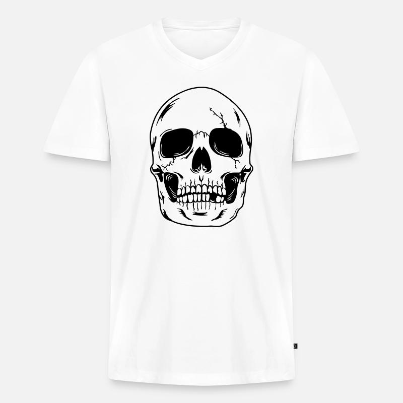 Schädelkopf des Skeletts - Männer Premium Bio T-Shirt mit V-Ausschnitt - Weiß