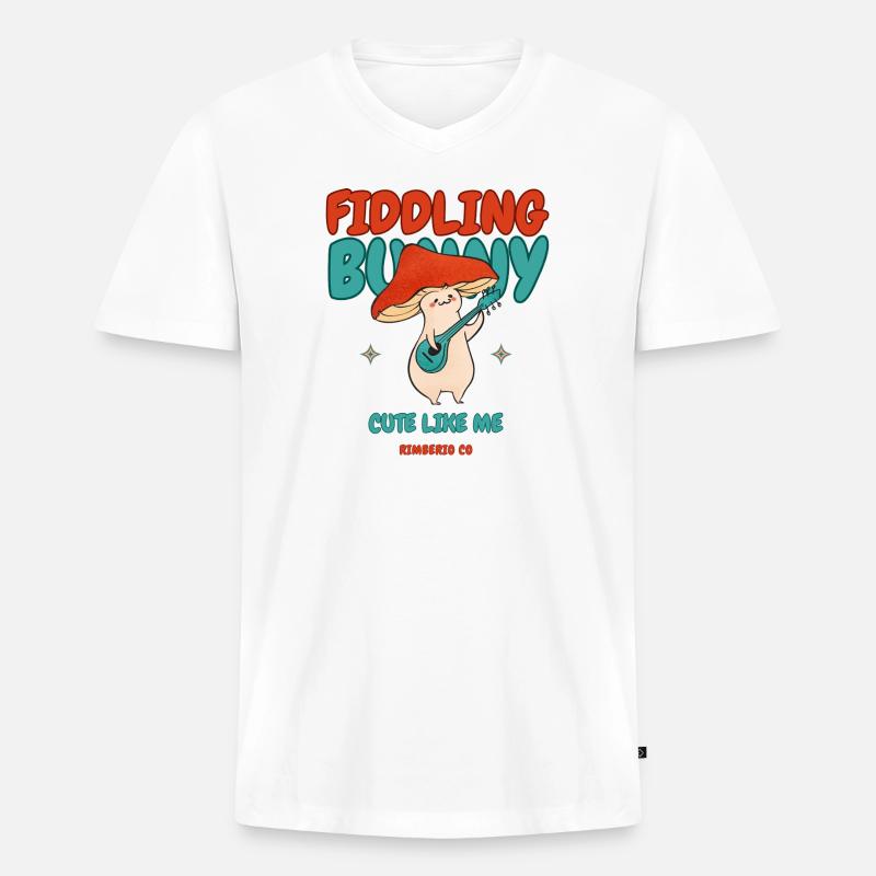 Fiddling Magic Mushroom Rabbit - Männer Premium Bio T-Shirt mit V-Ausschnitt - Weiß