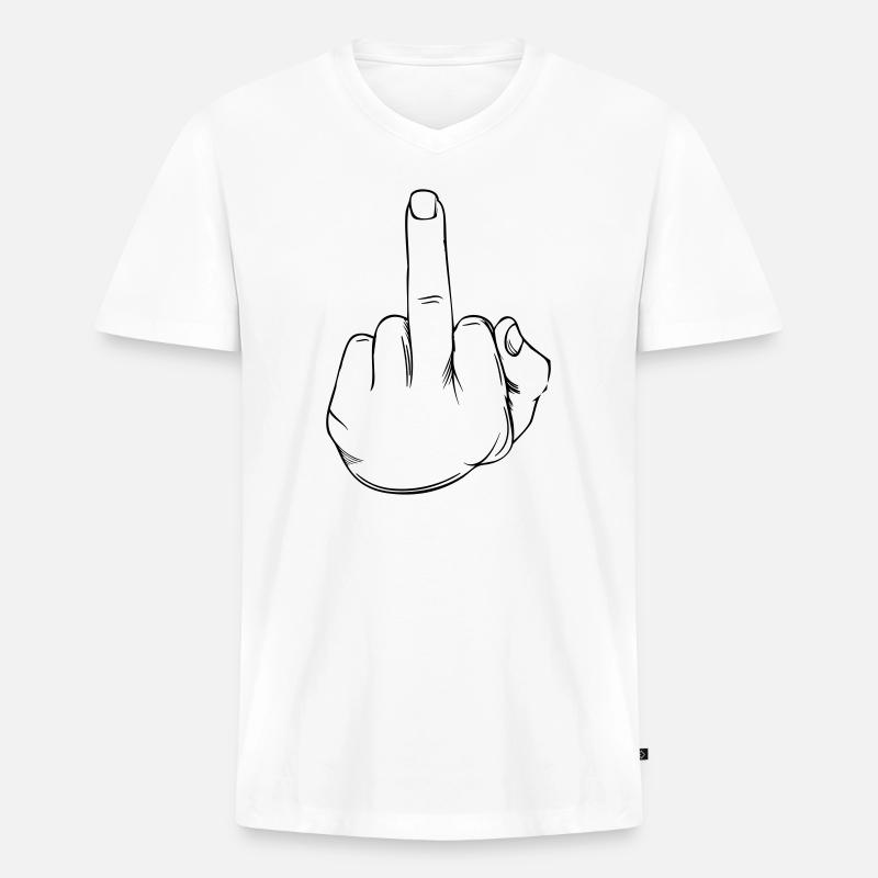 Mittelfinger Statement - Männer Premium Bio T-Shirt mit V-Ausschnitt - Weiß