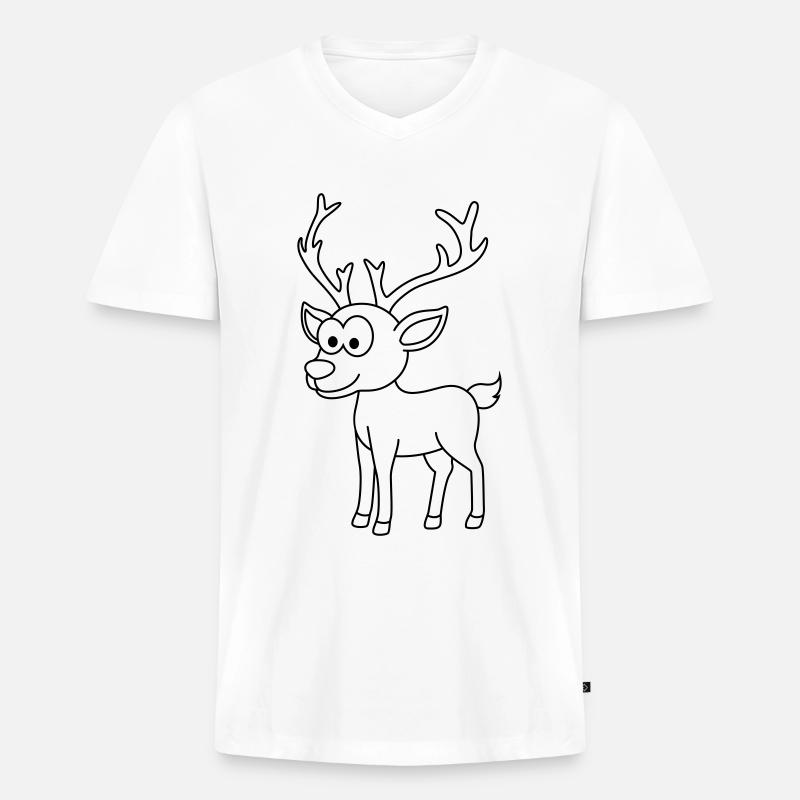 Hirsch Comic Tier - Männer Premium Bio T-Shirt mit V-Ausschnitt - Weiß