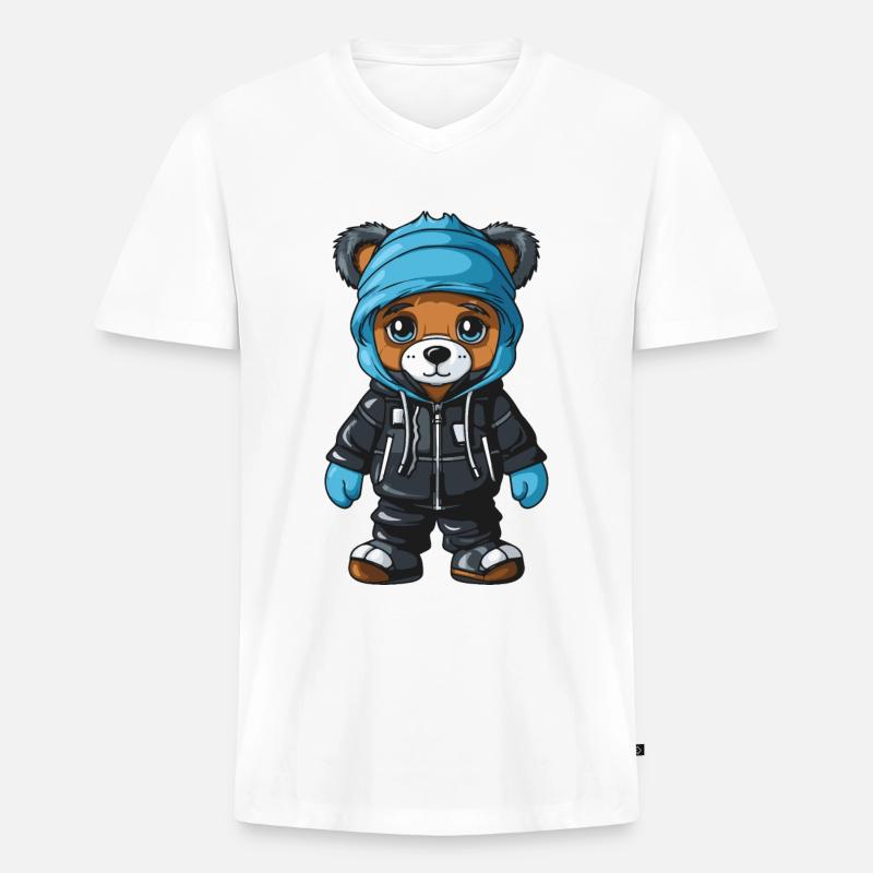 Bär Winter Comic Niedlich - Männer Premium Bio T-Shirt mit V-Ausschnitt - Weiß