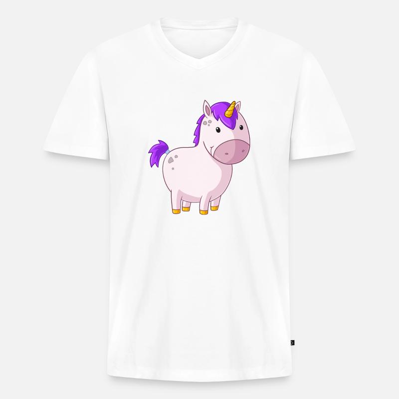 Dickes Comic Einhorn - Männer Premium Bio T-Shirt mit V-Ausschnitt - Weiß