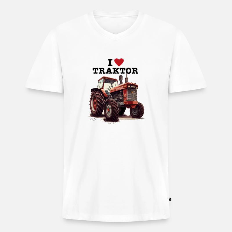 I LOVE TRAKTOR - Männer Premium Bio T-Shirt mit V-Ausschnitt - Weiß
