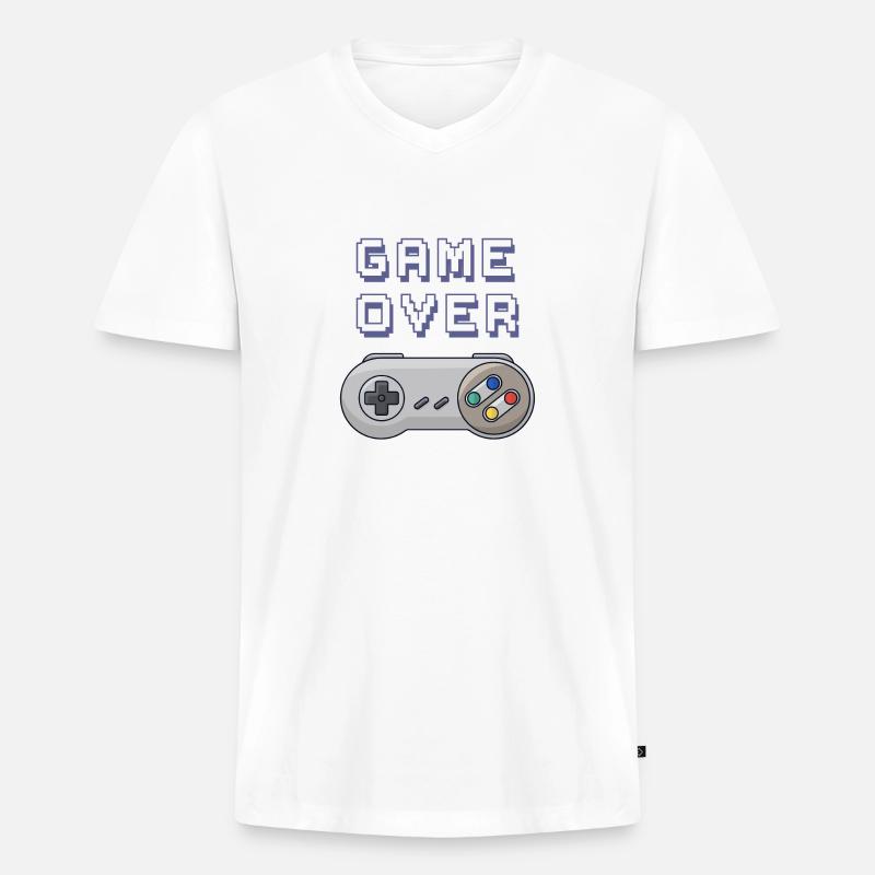 Game Over Retro-Gaming-Controller - Männer Premium Bio T-Shirt mit V-Ausschnitt - Weiß
