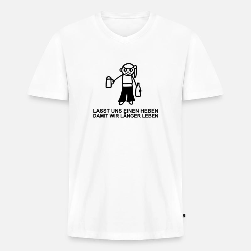 Strichmännchen Trinkspruch - Männer Premium Bio T-Shirt mit V-Ausschnitt - Weiß