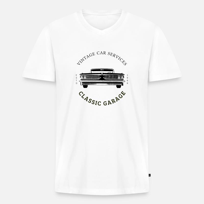 Oldtimer Auto Services Logo - Männer Premium Bio T-Shirt mit V-Ausschnitt - Weiß