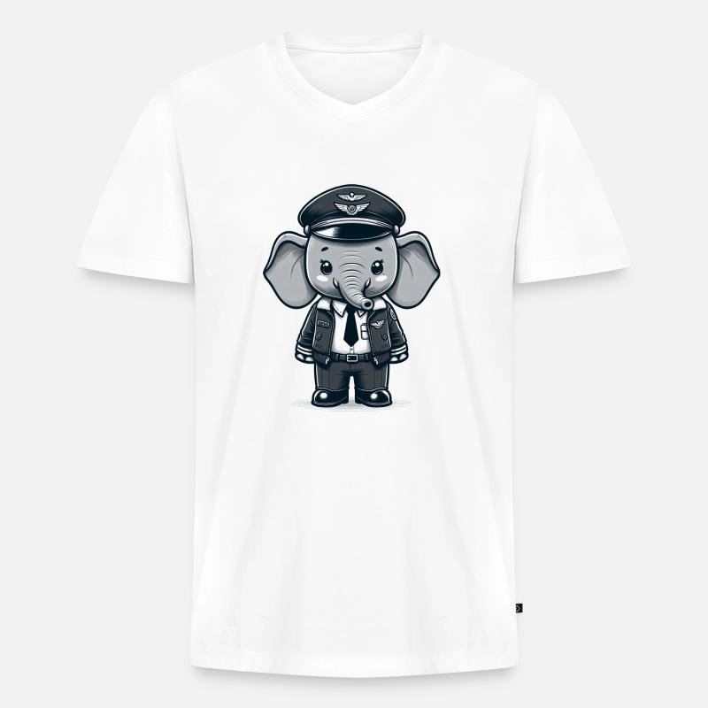 Cute Elephant Pilot - Männer Premium Bio T-Shirt mit V-Ausschnitt - Weiß