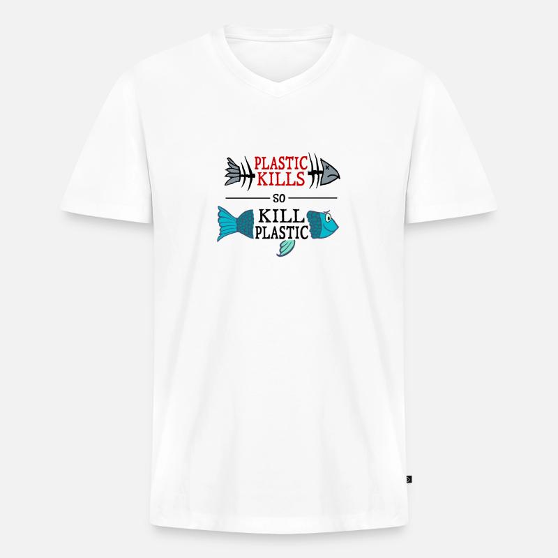 plastic kills - so kill plastic - Männer Premium Bio T-Shirt mit V-Ausschnitt - Weiß