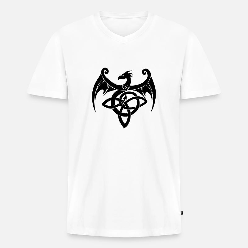 Celtic dragon - Maglietta ecologica premium da uomo con scollo a V - bianco