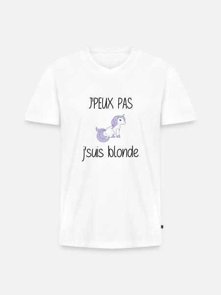 j'peux pas j'suis blonde - T-shirt encolure en V Premium bio Homme - blanc