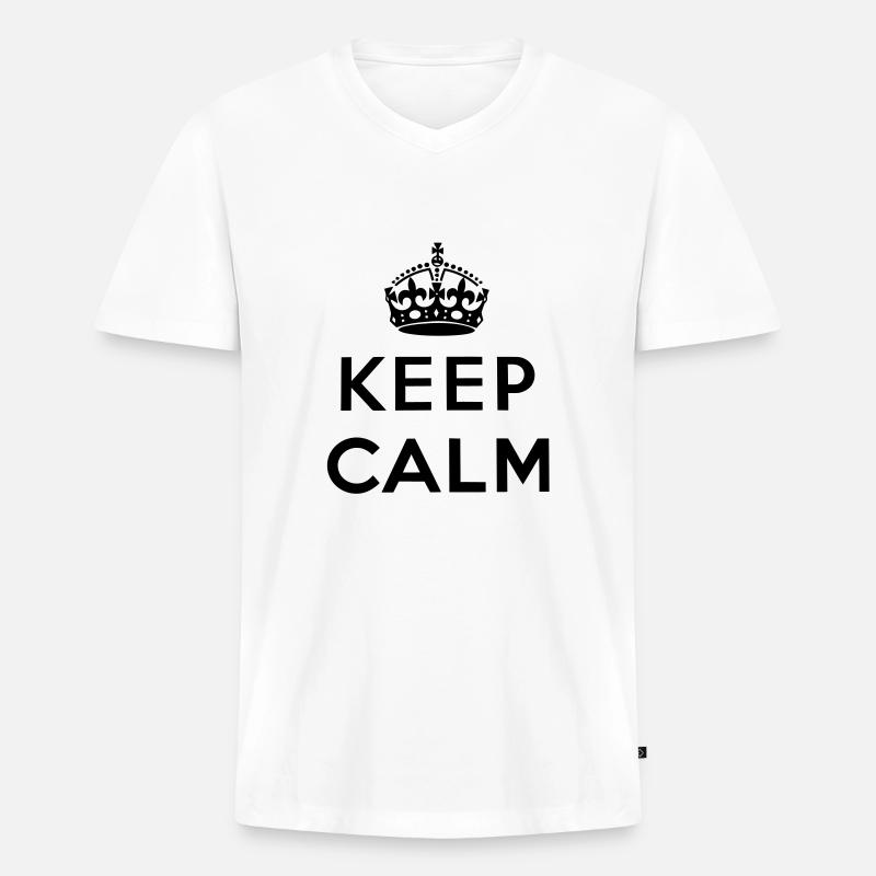 Keep Calm - Männer Premium Bio T-Shirt mit V-Ausschnitt - Weiß