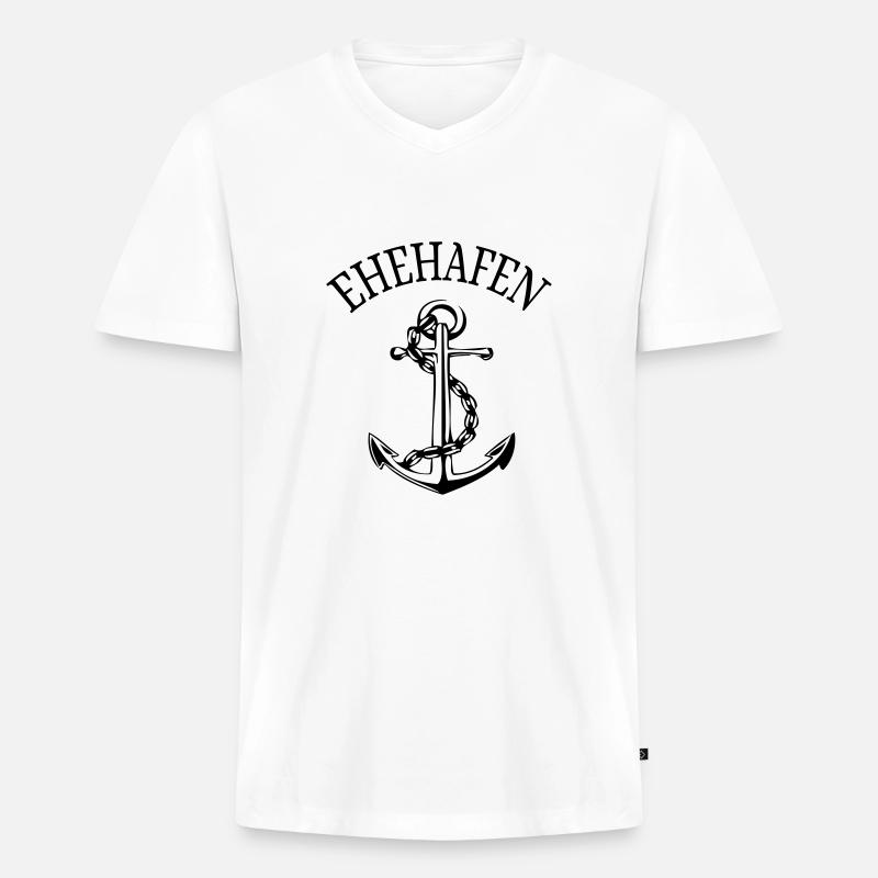 (ehehafen_anker) - Männer Premium Bio T-Shirt mit V-Ausschnitt - Weiß