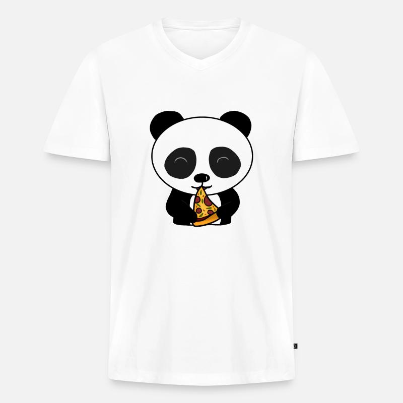 Süße Panda Bär Essen Pizza - Männer Premium Bio T-Shirt mit V-Ausschnitt - Weiß