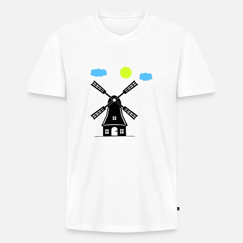 windmühle - Männer Premium Bio T-Shirt mit V-Ausschnitt - Weiß