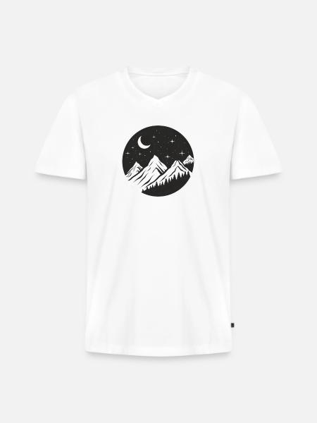 Bjerglogo, rundt logo, stjerneklar nat - Premium økologisk T-shirt med V-hals til mænd - hvid