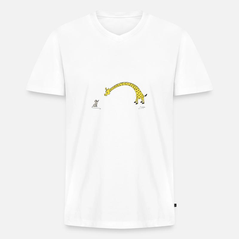 Giraffe mit Maus - Männer Premium Bio T-Shirt mit V-Ausschnitt - Weiß