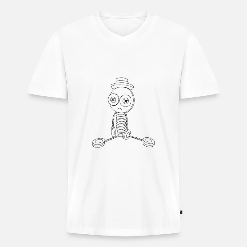 Mr Button sitzt - Männer Premium Bio T-Shirt mit V-Ausschnitt - Weiß