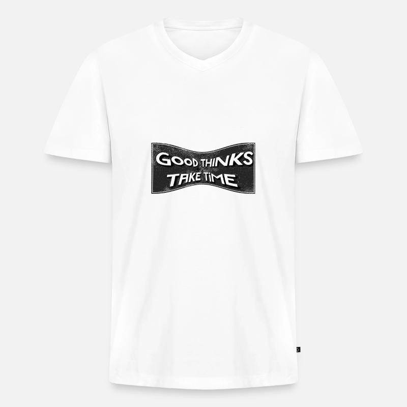 Good Thinks 8 - Männer Premium Bio T-Shirt mit V-Ausschnitt - Weiß