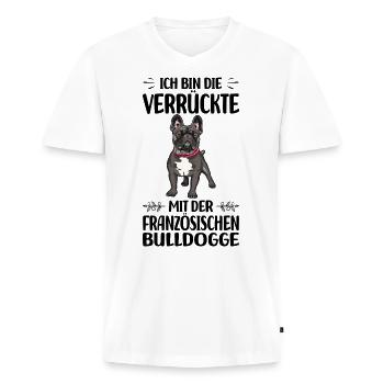 Französische Bulldogge - Männer Premium Bio T-Shirt mit V-Ausschnitt - Weiß - Vorne - Nico (187cm)