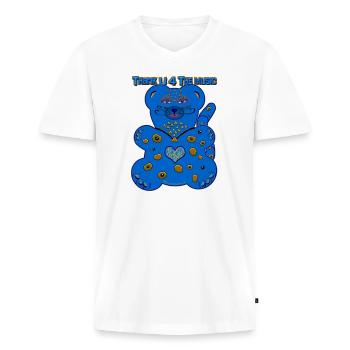 Merci U 4 la musique * ours-chat en bleu - T-shirt encolure en V Premium bio Homme - blanc - Devant - Nico (187cm)