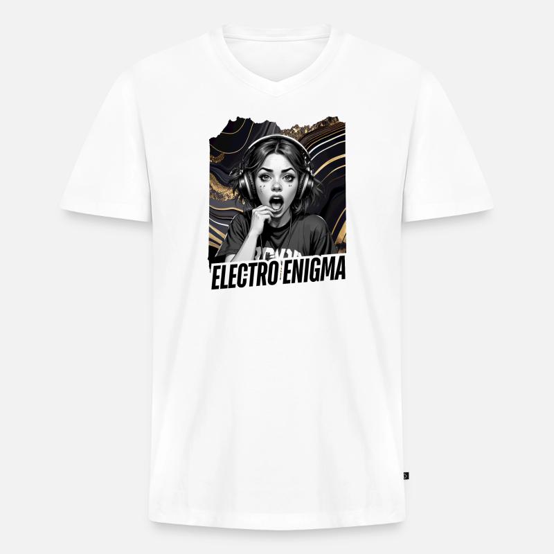 Electro Enigma - Männer Premium Bio T-Shirt mit V-Ausschnitt - Weiß