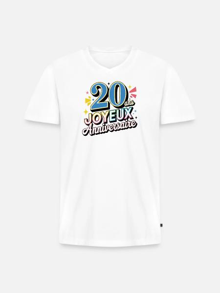 20 ans joyeux anniversaire - T-shirt encolure en V Premium bio Homme - blanc